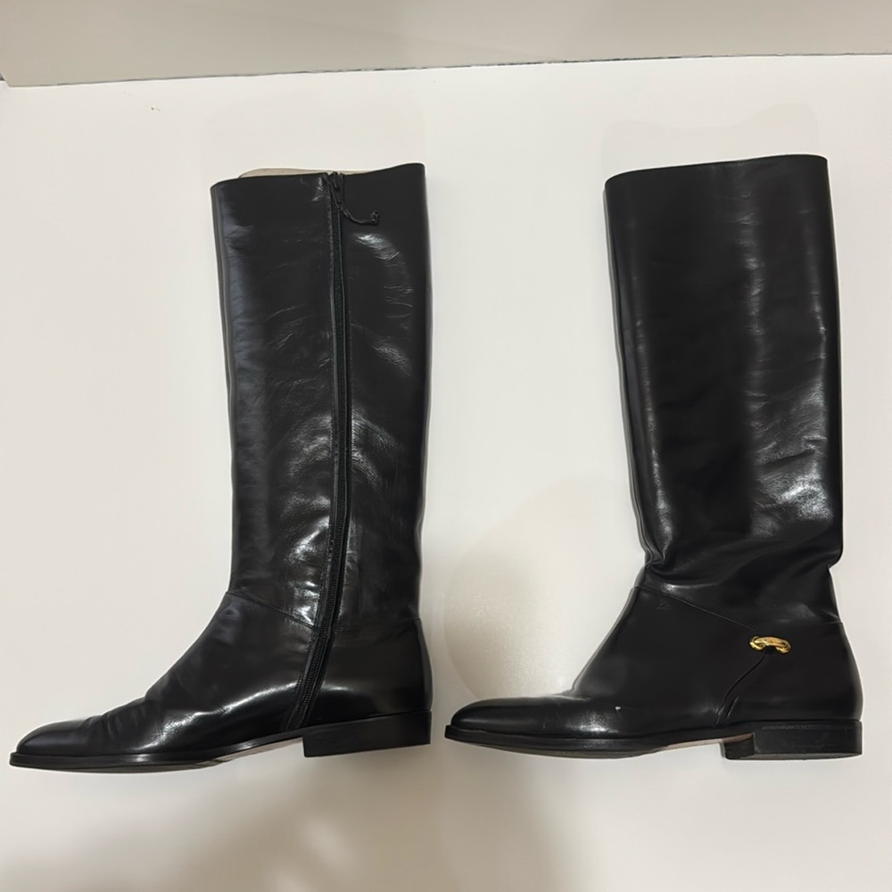Salvatore Ferragamo Black Italian Leather Knee High Boots, Size 8